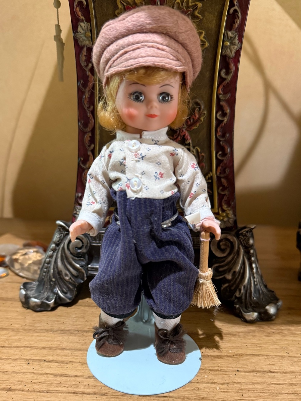 Madame Alexander Doll with Pink Hat and Blue Overalls